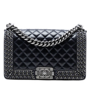 Pre-Loved Chanel Old Medium Quilted Glazed Calfskin Chain Around Boy Flap